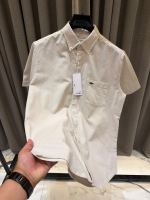 Lacost_e Chest Logo Half Sleeves Shirt Cream