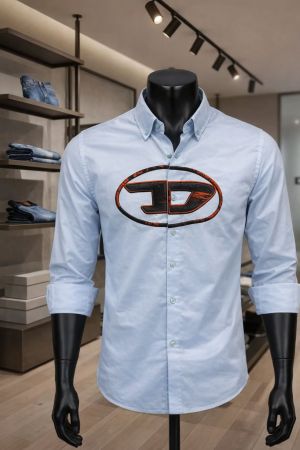 Diese_l Middle Brand Logo Full Sleeves Shirt Sky Blue