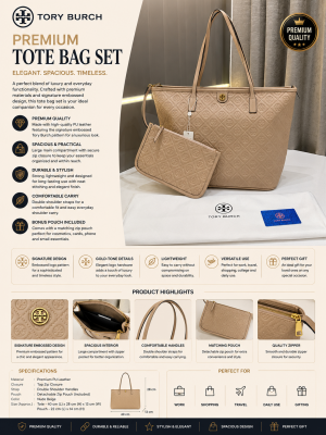 TOR.Y BURCH T APRICOT MONOGRAM ZIP TOTE BAG WITH EXTRA POUCH & DUST BAG