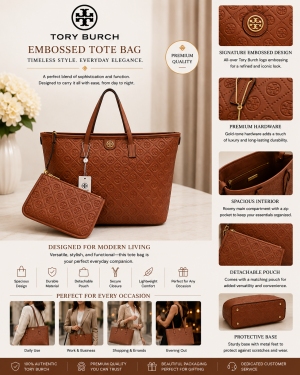 TOR.Y BURCH T BROWN MONOGRAM ZIP TOTE BAG WITH EXTRA POUCH & DUST BAG