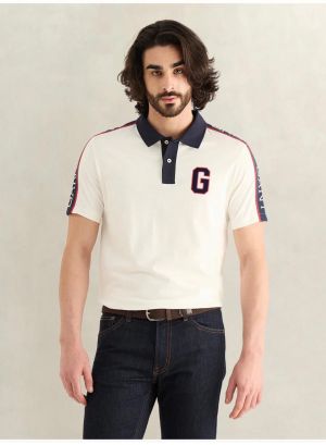 Gant Cream Premium Cotton Lycra Pique fabric Polo Tshirt with Shoulder Design and embroidery logo 4270