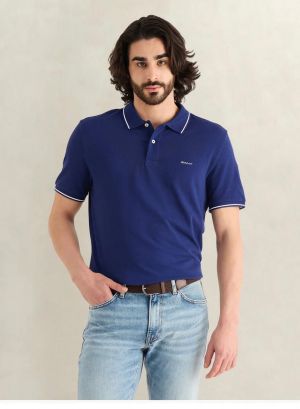 Gant Ink Blue Premium Cotton Lycra Pique fabric Polo Tshirt with Collar Design and embroidery logo 4269