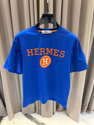 Herme_s Middle Brand Print Round Neck T-shirt Dark Blue