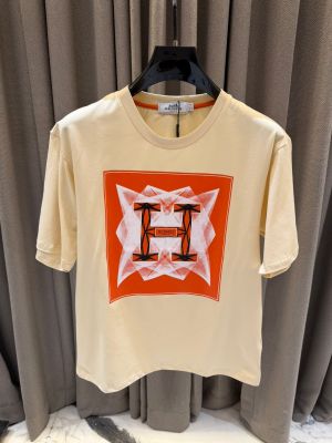 Herme_s Middle Brand Print Round Neck T-shirt Cream