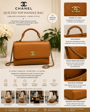 CHANE.L BROWN TOP HANDLE HAND BAG PREMIUM WTIH OG BOX