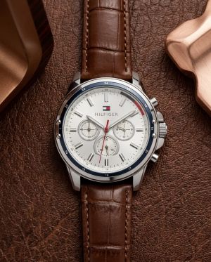 Tommy_hilfiger Oxford Chronograph leather belt Brown-Silver-White