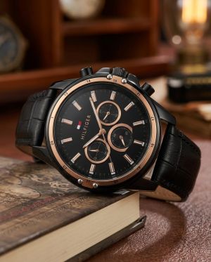 Tommy_hilfiger Oxford Chronograph leather belt Black