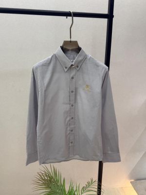 Loro Piana Grey Embroidery Logo Oxford Lycra Premium Shirt F3894-GY