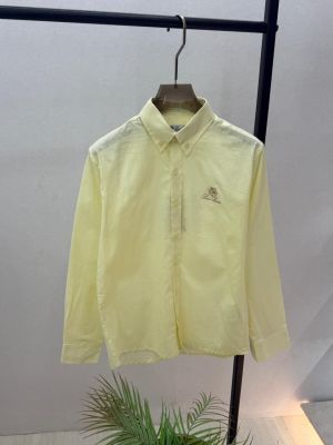 Loro Piana Yellow Embroidery Logo Oxford Lycra Premium Shirt F3894-YE