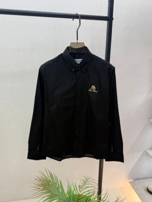 Loro Piana Black Embroidery Logo Oxford Lycra Premium Shirt F3894-BL