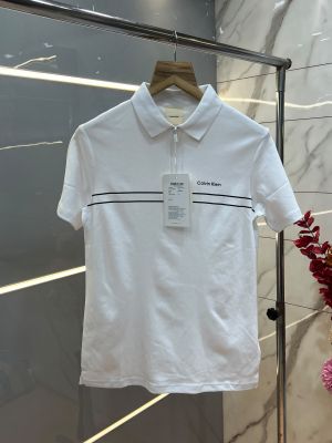 Calvin Klei n White Premium 240gsm interlock cotton lycra fabric Polo Tshirt with Front Design and Embroidery logo 4293