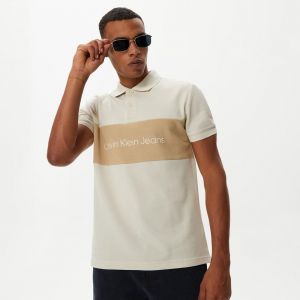 Calvin Klei n Beige Premium 240gsm interlock cotton lycra fabric Polo Tshirt with Front Design and logo 4289