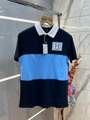 Hacket Navy Premium Imported Compact Yarn 240 GSM Interlock Fabric Polo Tshirt with Front Design and Embroidery Logo 4282