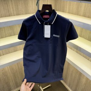 Gucc i Logo Print Pique Polo Tshirt Navy Blue