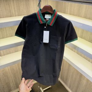 Gucc i Striped Web Collar Pique Polo Tshirt Black