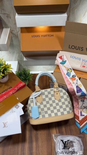 Lou-is Vuitton  Damier Azur Signature Alma BB  2026 Latest Store Article  (Double Box Packaging) Calf Leather Top Batch 