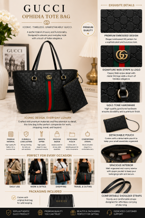 GUCC.I OPHIDIA BLACK PREMIUM TOTE BAG WITH OG BOX & DUST BAG 