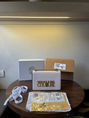 Versace Jeans Couture Saffiano Lock Crossbody Bag With OG Double Box & Dust Bag ribbons etc(white) 600