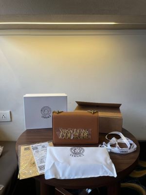 Versace Jeans Couture Saffiano Lock Crossbody Bag With OG Double Box & Dust Bag ribbons etc(khakhi) 598
