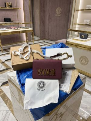 Versace Jeans Couture Saffiano Lock Crossbody Bag With OG Double Box & Dust Bag ribbons etc(wine) 599
