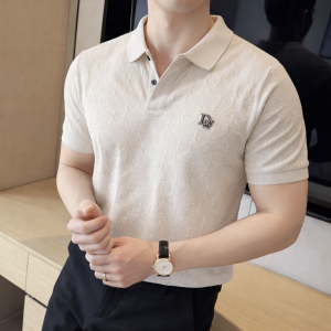 Christian Dio_r Chest Logo Full Monogram Polo T-shirt Coffee