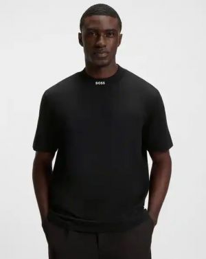 Boss Chinese Collar Round Neck T-shirt Black