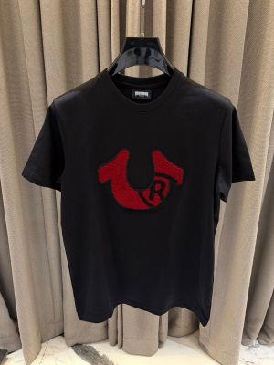 True Religion Embossed Logo Round Neck T-shirt Black Red