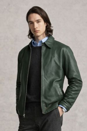 Ralp-h_Lauren Chest Logo Leather Jacket Army Green