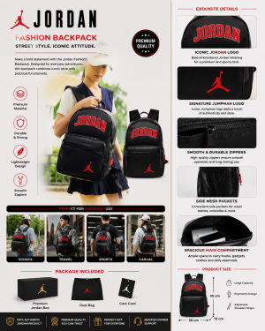 AIR JORDAN VARSITY BLACK RED BAGPACK LETTERING THE JUMPAN LOGO PREMIUM