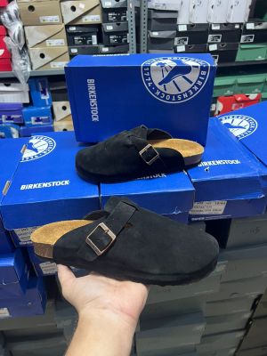 Birkenstock Boston Suede Black With Brand Sole