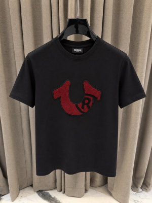 True Religion Embossed Logo Round Neck T-shirt Black Red