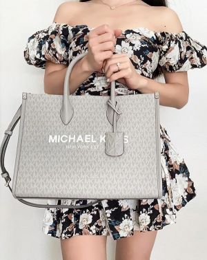 Michael_Kor_s Mirella East West Medium Tote Pearl Grey MK Signature 87