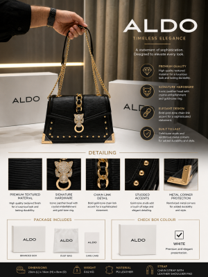 ALD.O BLACK STRUCTURED SILHOUETTE PREMIUM HAND BAG WITH OG BOX PACKING