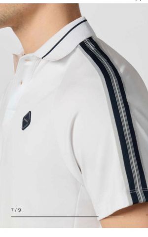 Hacket White Premium Imported Compact Yarn 240 GSM Interlock Fabric Polo Tshirt with Shoulder Design and Patch Logo 4302