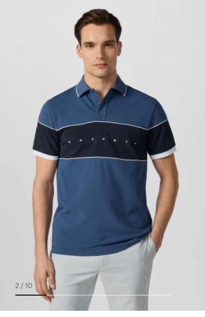 Hacket BlueNavy Premium Imported Compact Yarn 240 GSM Interlock Fabric Polo Tshirt with Sleeves Design and Front Logo 4297