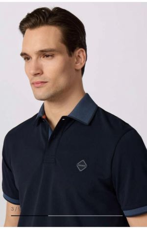 Hacket Navy Premium Imported Compact Yarn 240 GSM Interlock Fabric Polo Tshirt with Sleeves Patch logo and Zip Style 4300