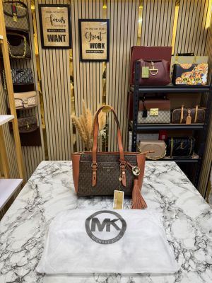 Michael Kor_s Signature MK Tote Handbag With Tassel Charm And Dust Bag (Brown)