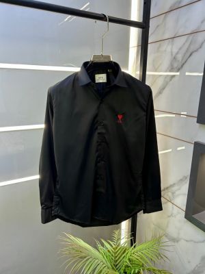 Ami Logo Black Premium Shirt With Brand Box Packing F3580-BL