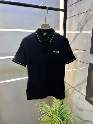 Hug o Boss Black Embossed Logo Print Premium Collar Neck Polo T-shirt F1691-BL