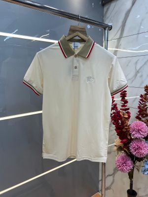 Burberr y Beige Premium Imported Cotton Lycra Fabric Polo T shirt With Collar Design and Embroidery Logo 4126
