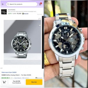 EDIFICE CASIO SILVER BLACK WORLD MAP WATCH