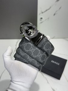 Gucc_i G-655 twotone buccal gg grey canvas belt with og box 