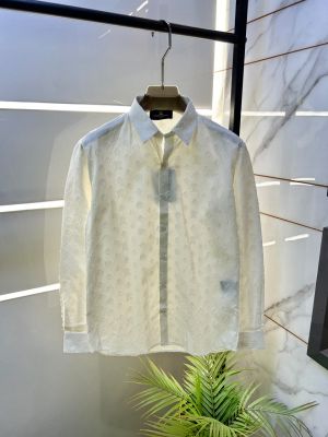 Loui s Vuitton Imported Monogram Allover Premium White Shirt With Brand Box Packing and Carry bag F3932-WH