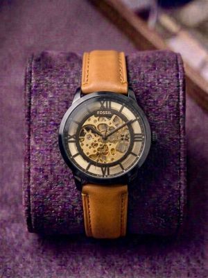 Fossi_l Townsman Skeleton Automatic Orange Brown Leather 302