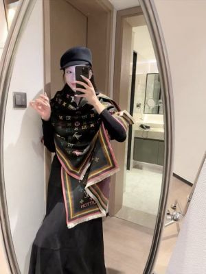 Loui.s_Vuitton_Monogram_Rainbow_Wool_Shawl_Scarf_Black_Multicolor_With_OG_Box_&_Carry_Bag