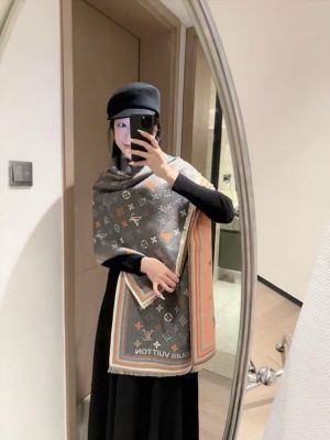 Loui.s_Vuitton_Monogram_Logo_Grey_Orange_Cotton_Pashmina_With_OG_Box_With_Carry_Bag