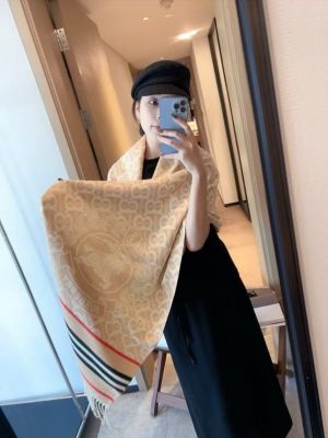 Burberr.y_TB_Monogram_With_Equestrian_Knight_Crest_Beige_Cream_Wool_Shawl_Scarf_With_OG_Box_With_Carry_Bag