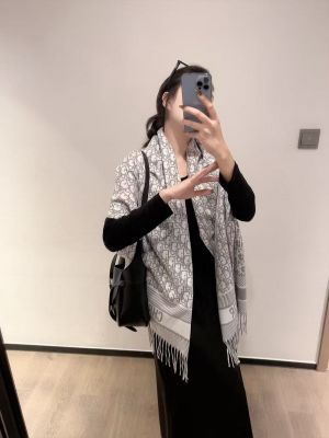 Christian_Dio.r_Oblique_Monogram_Vintage_Pattern_Light_Grey_White_Wool_Shawl_Scarf_With_OG_Box_With_Carry_Bag