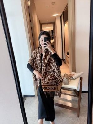 Fend.i_FF_Zucca_Monogram_All_Over_Print_Dark_Brown_Tan_Wool_Shawl_Scarf_With_OG_Box_With_Carry_Bag