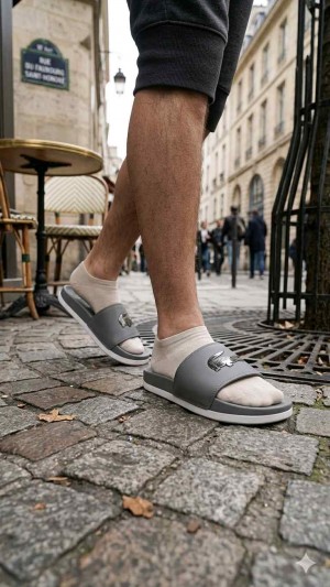 LACOSTTE EMBOSSED GREY FLIP FLOP